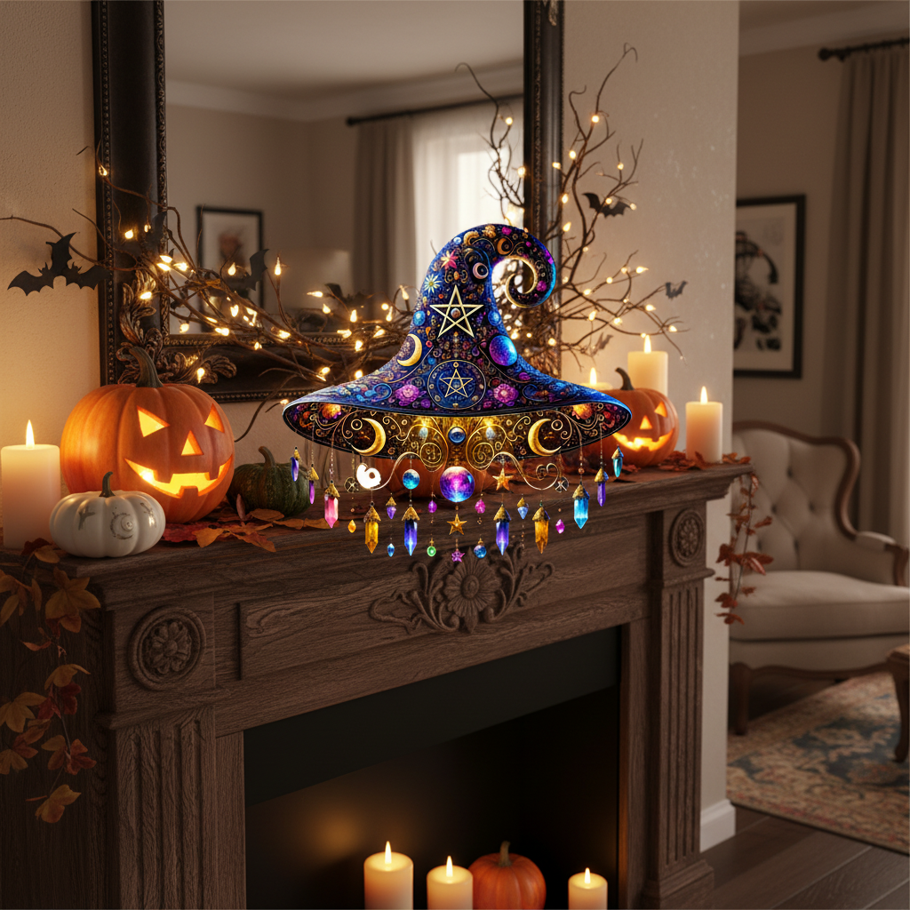 Witch Hat Decor with Stable Flat Base and Detailed Accent Design, Blue or Black