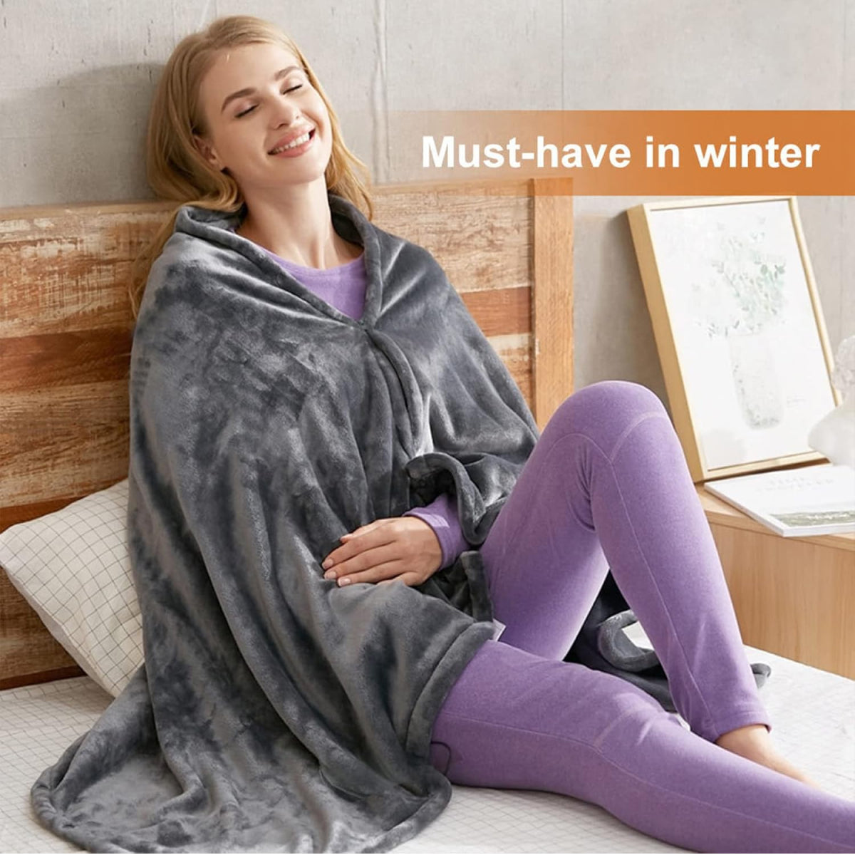 Heated Shawl with Three Temperature Settings and Zipper Closure, Machine Washable