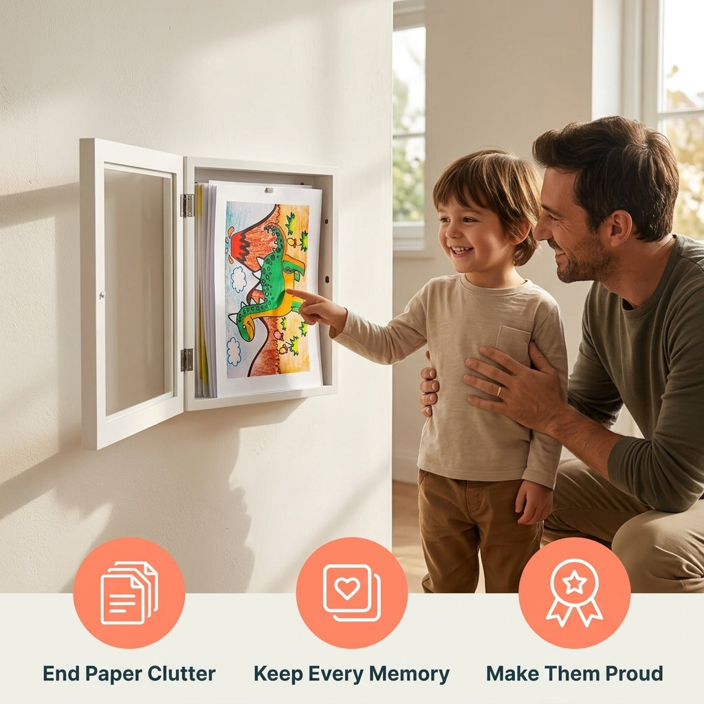 Rotating Artwork Display Frame with Magnetic Latch and 150-Sheet Storage