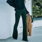 Stretch Velvet Pants with Elastic Waistband and Relaxed Straight Leg