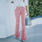 Stretch Velvet Pants with Elastic Waistband and Relaxed Straight Leg
