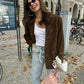 Women's Suede-Like Jacket with Tailored Lapel and Functional Pockets, Brown