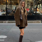 Women's Suede-Like Jacket with Tailored Lapel and Functional Pockets, Brown