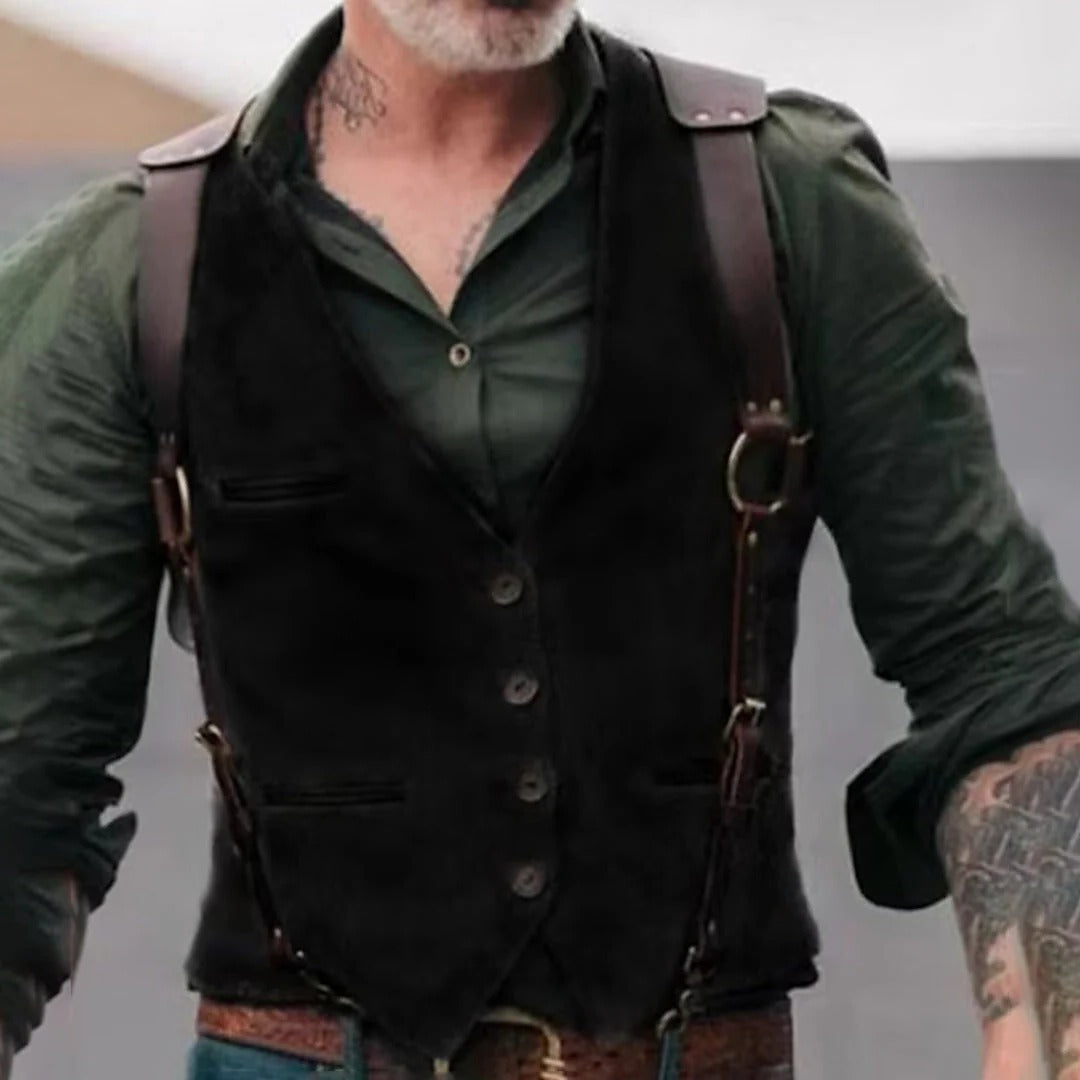 Sleeveless Waistcoat with Front Button Closure and Textured Surface, Brown Black Light Grey