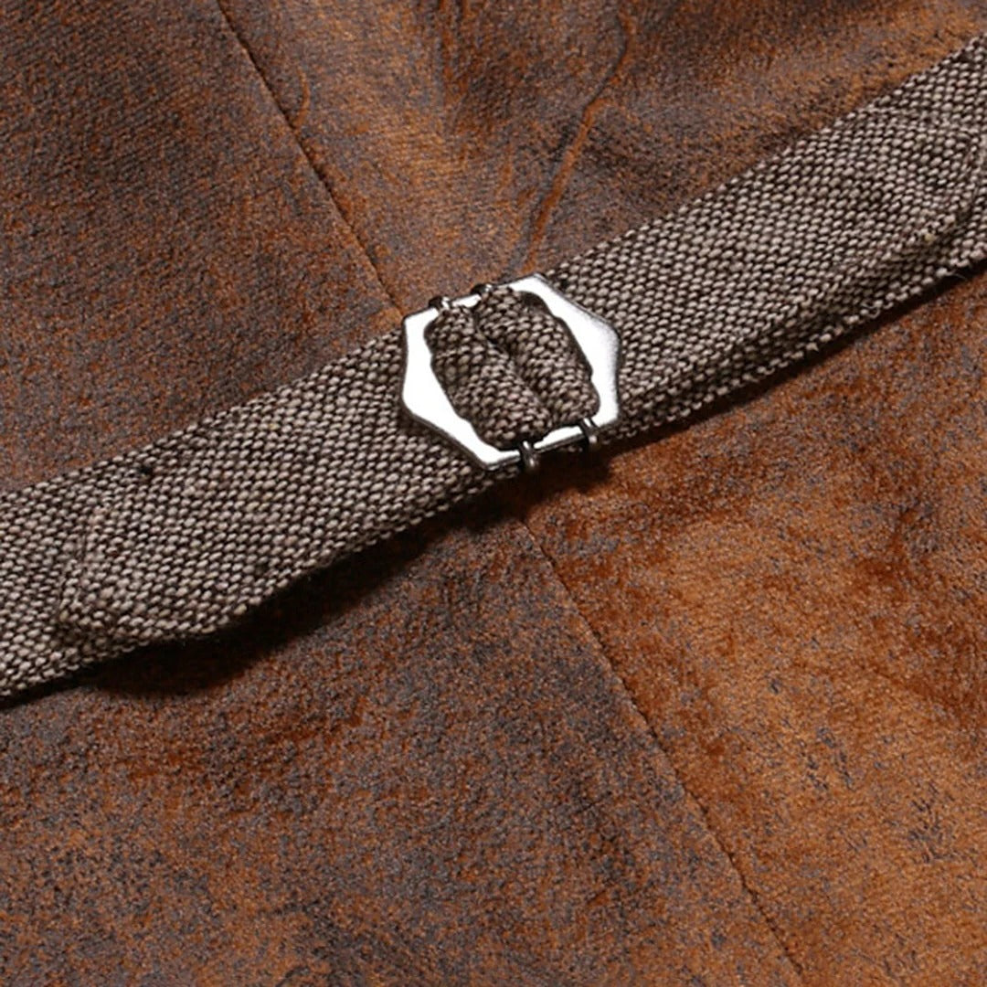 Sleeveless Waistcoat with Front Button Closure and Textured Surface, Brown Black Light Grey
