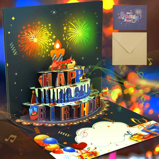 Birthday Greeting Card with 3D Pop-Up Cake and LED Lights, Sound  Effects