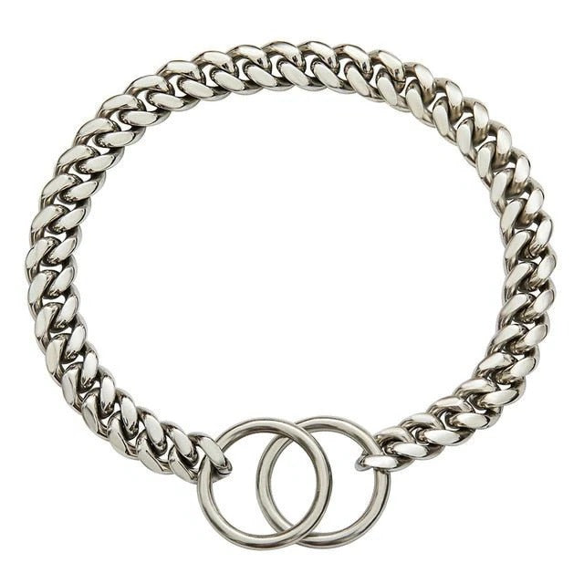 Metal Chain Dog Collar with Solid Links and Hand Polished Finish