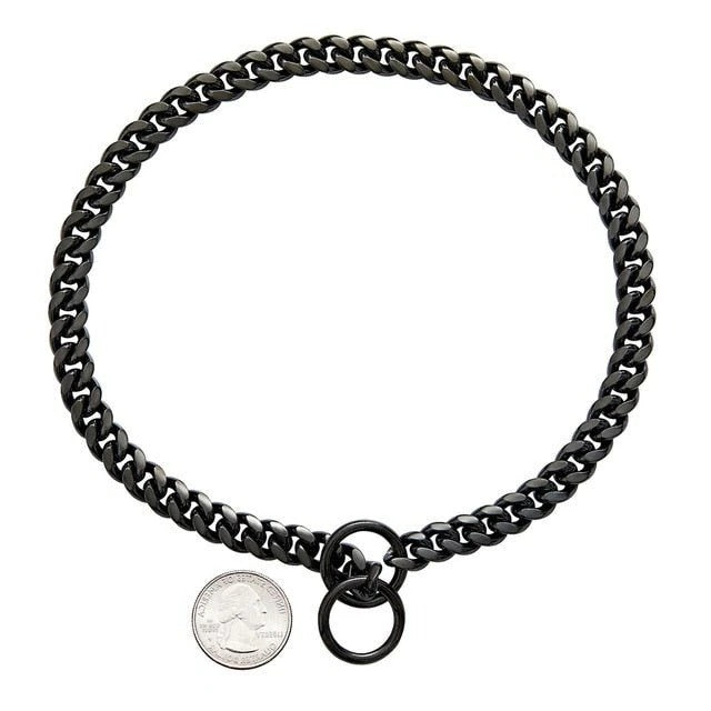Metal Chain Dog Collar with Solid Links and Hand Polished Finish