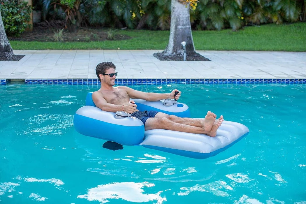 Motorized Inflatable Pool Lounger with Built-in Motor and Raised Backrest