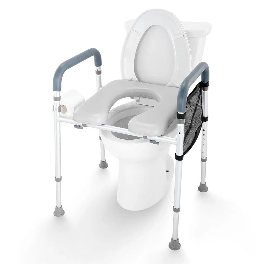 Adjustable Raised Toilet Seat with Padded Armrests and 350lb Weight Capacity