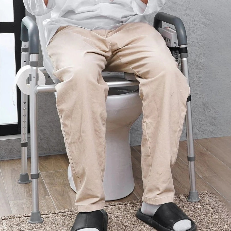 Adjustable Raised Toilet Seat with Padded Armrests and 350lb Weight Capacity