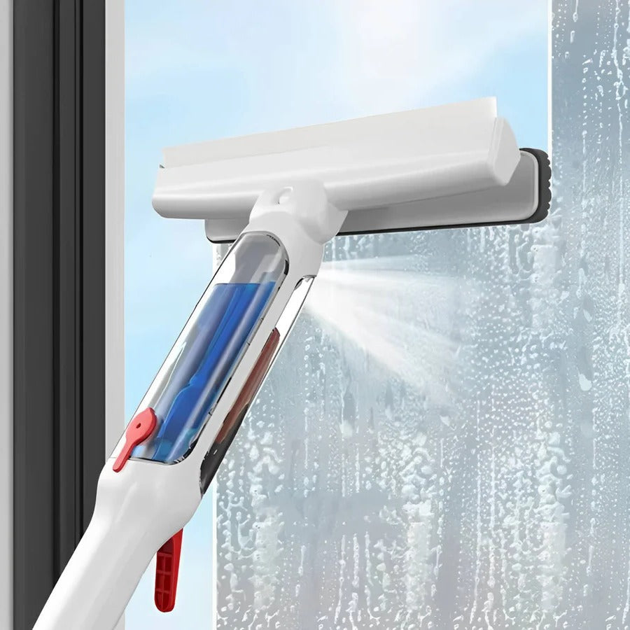 Telescopic Window Cleaner with 10-Inch Dual Head and 51-Inch Pole, Refillable Tank