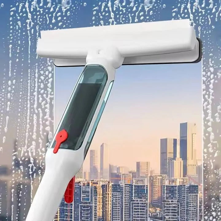 Telescopic Window Cleaner with 10-Inch Dual Head and 51-Inch Pole, Refillable Tank