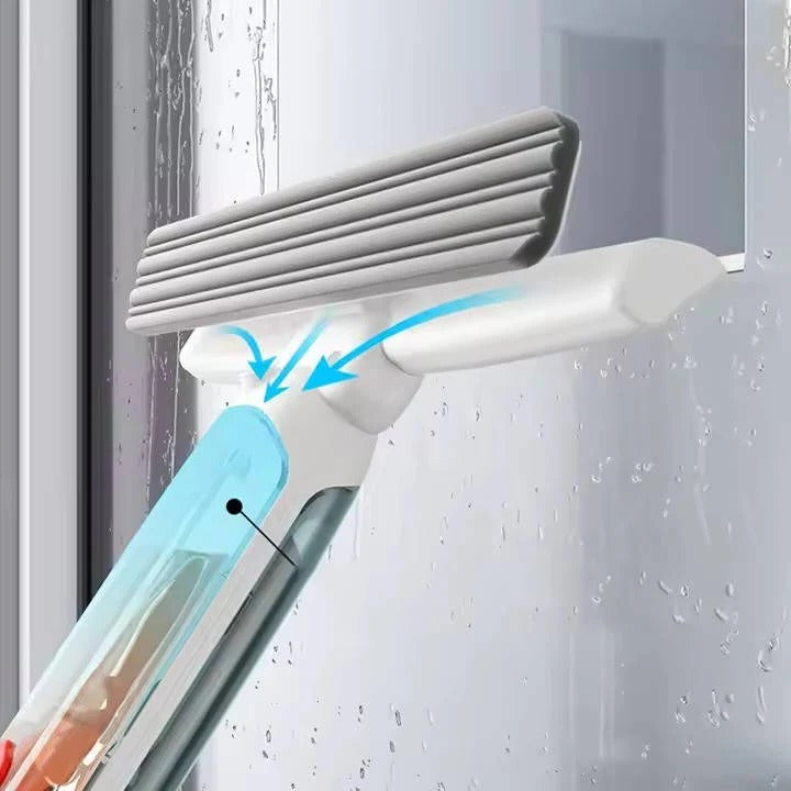 Telescopic Window Cleaner with 10-Inch Dual Head and 51-Inch Pole, Refillable Tank
