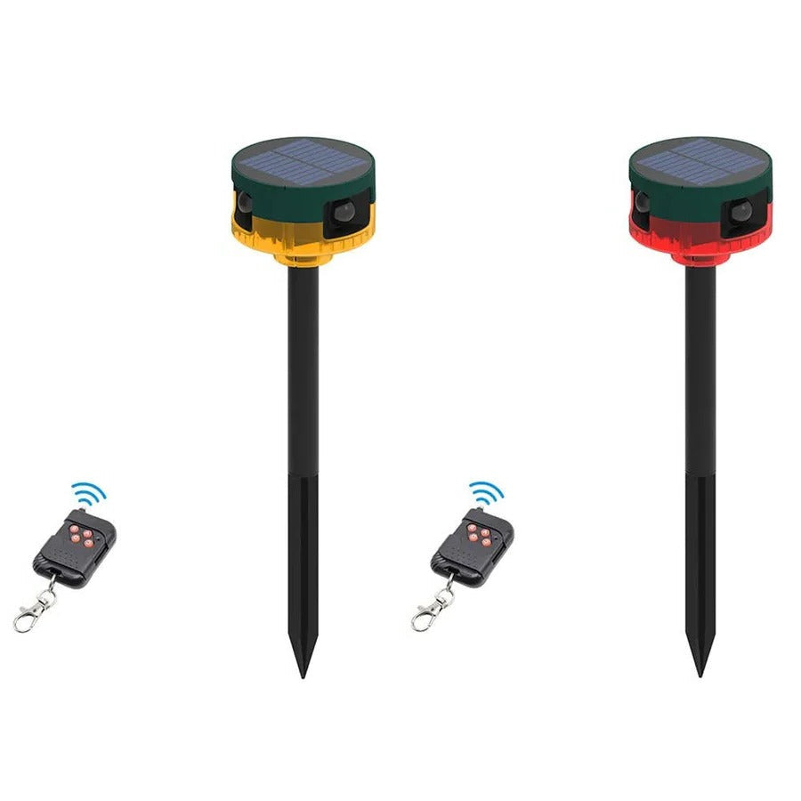 Solar Powered Wildlife Deterrent with 360 Degree Sensing, Strobe Lights and Varied Sounds