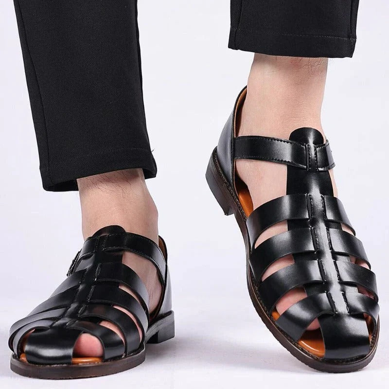 Men's Open Toe Sandals with Adjustable Buckle Straps and Ergonomic Footbed