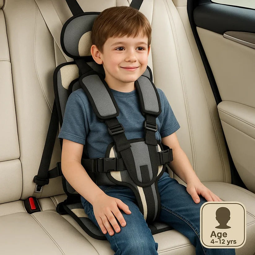 Portable Child Travel Seat with Five-Point Harness and Foldable Design, Ages 1-14