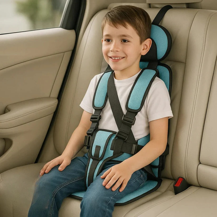 Portable Child Travel Seat with Five-Point Harness and Foldable Design, Ages 1-14