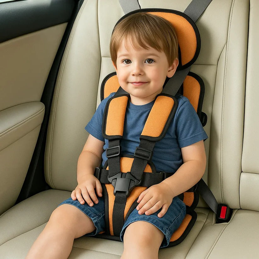 Portable Child Travel Seat with Five-Point Harness and Foldable Design, Ages 1-14