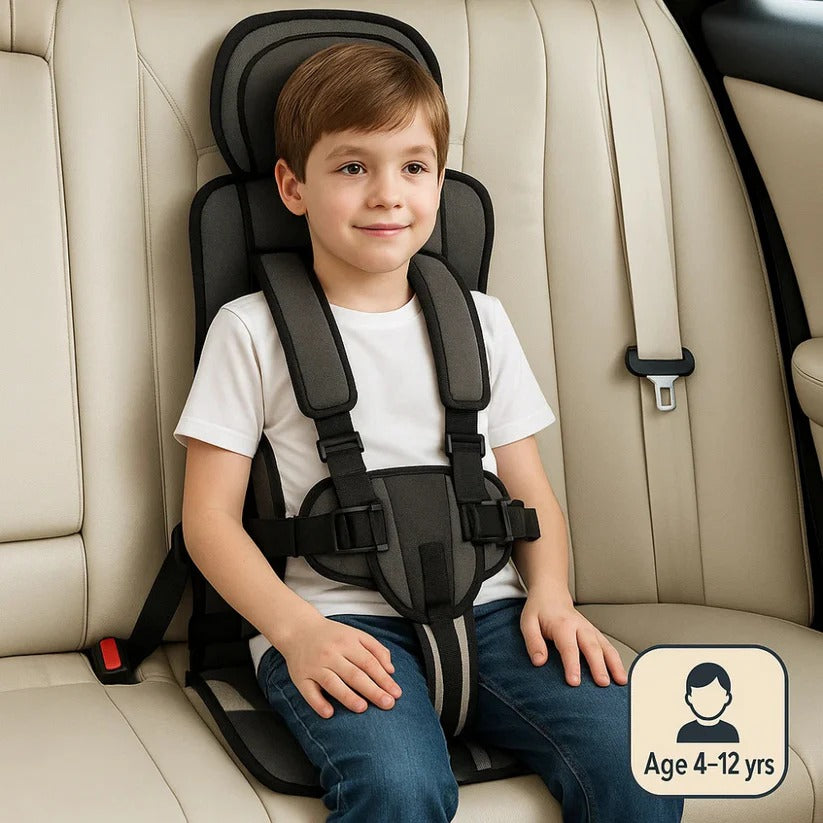 Portable Child Travel Seat with Five-Point Harness and Foldable Design, Ages 1-14