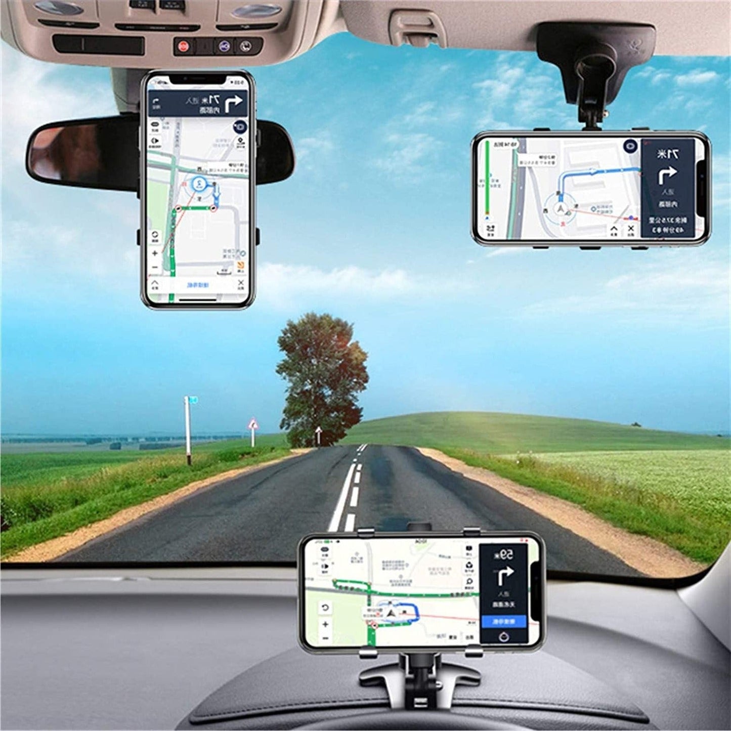 Car Phone Mount with 360° Rotation and One-Touch Release, Tilt, Multi-Position Mount