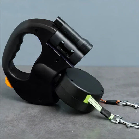 Dual Retractable Dog Leash with Integrated LED and 360° Anti-Tangle Swivel, Comfort Grip