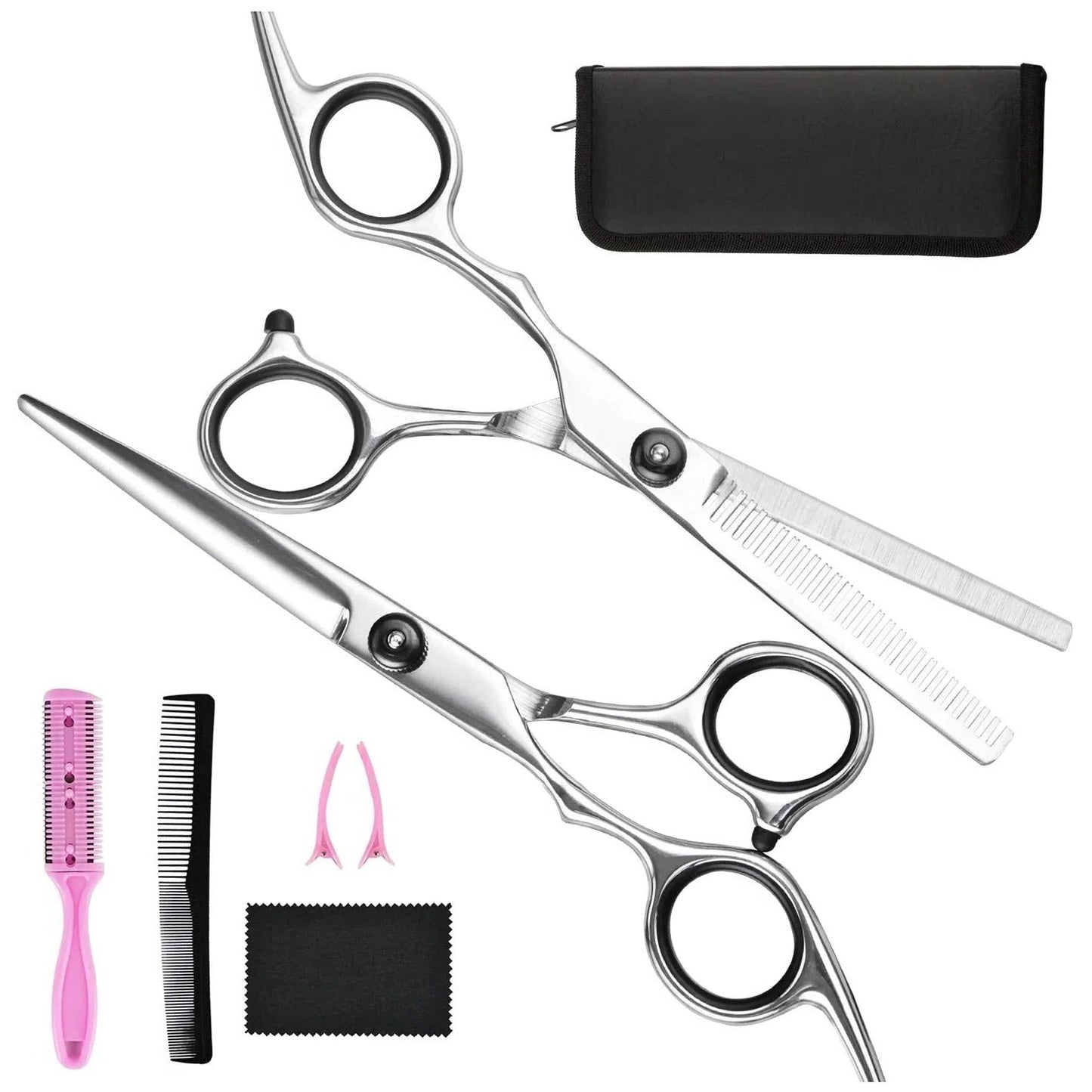 Hair Cutting Scissors Set with Thinning Shears and Styling Combs, 7-Piece Kit