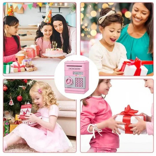 Electronic Piggy Bank for Kids with Auto Bill Intake and Dual Lock, Bilingual Audio