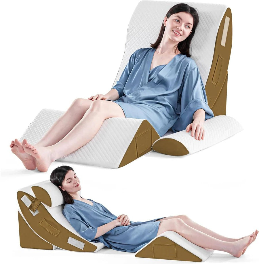 Memory Foam Wedge Pillow Set with Adjustable Strips and Removable Plush Cover, 4 Piece