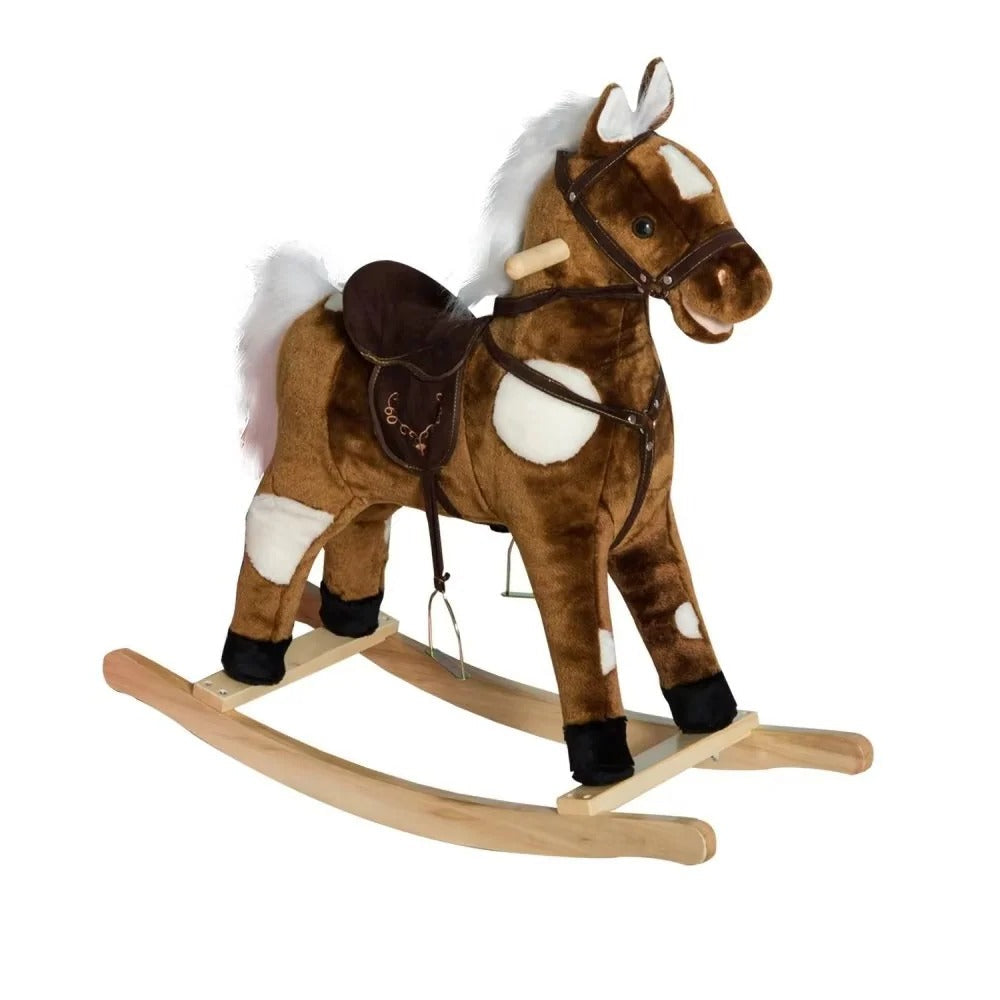 Plush Rocking Horse with Built-In Nursery Rhymes and Metal Frame for Toddlers