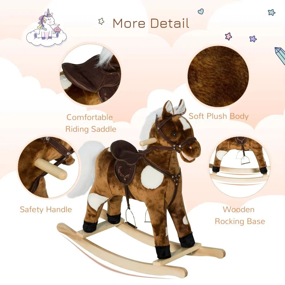Plush Rocking Horse with Built-In Nursery Rhymes and Metal Frame for Toddlers