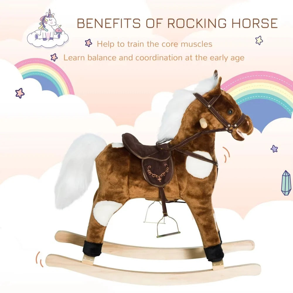 Plush Rocking Horse with Built-In Nursery Rhymes and Metal Frame for Toddlers