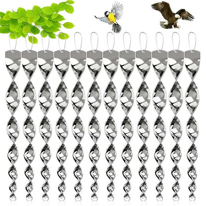 Reflective Bird Deterrent Spiral Rods with Wind Rotation and Hanging Cord, 12 or 24 Pack