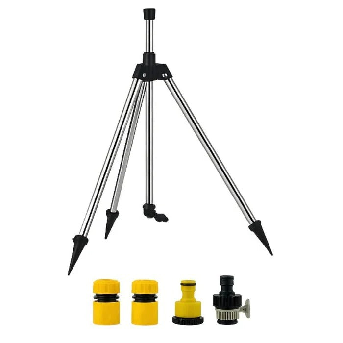 Rotating Tripod Sprinkler with Dual Nozzles and 360-Degree Coverage