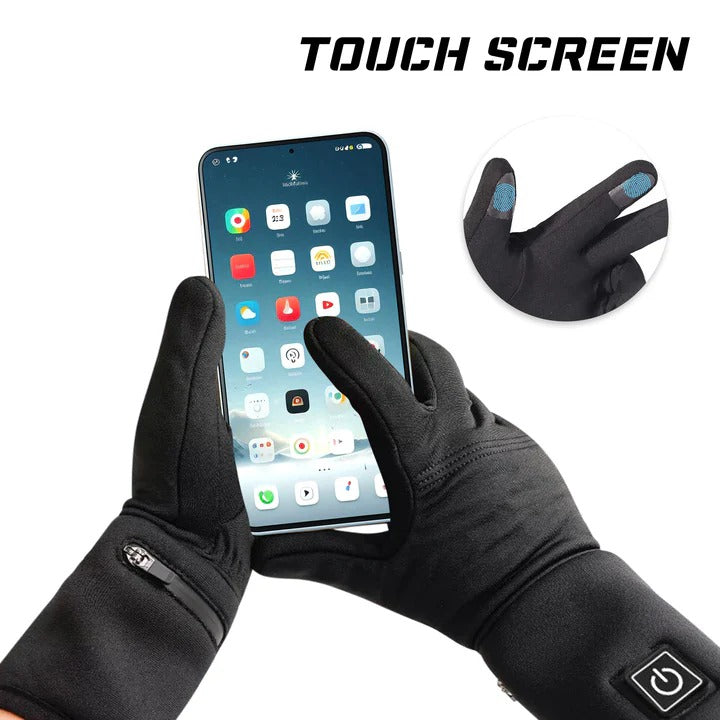 Rechargeable Heated Gloves with Touchscreen Fingertips and Far Infrared Elements