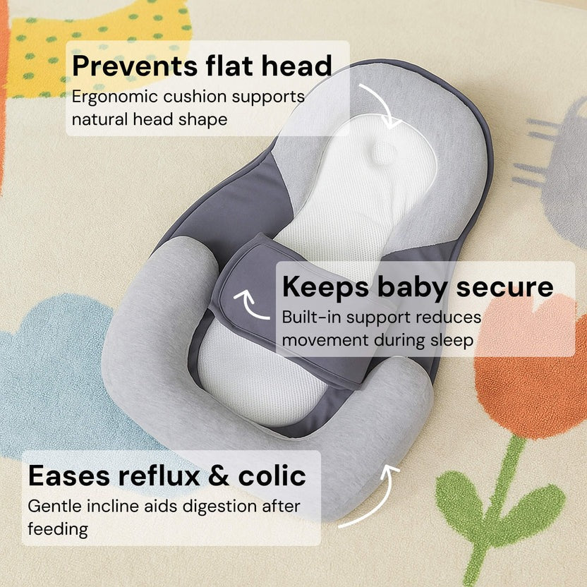 Baby Reflux Sleep Bed with 15-Degree Incline and Adjustable Leg Cushion for Newborns 0-12 Months