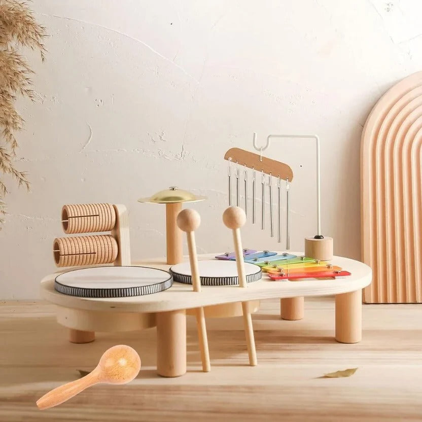 Wooden Drum Kit with 8-Note Xylophone and Cymbal, Toddler Musical Instruments