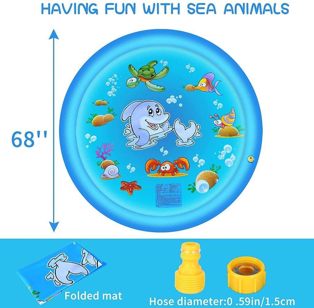 Inflatable Water Play Pad with Ring Sprinkler and Hose Connector, 68 Inch