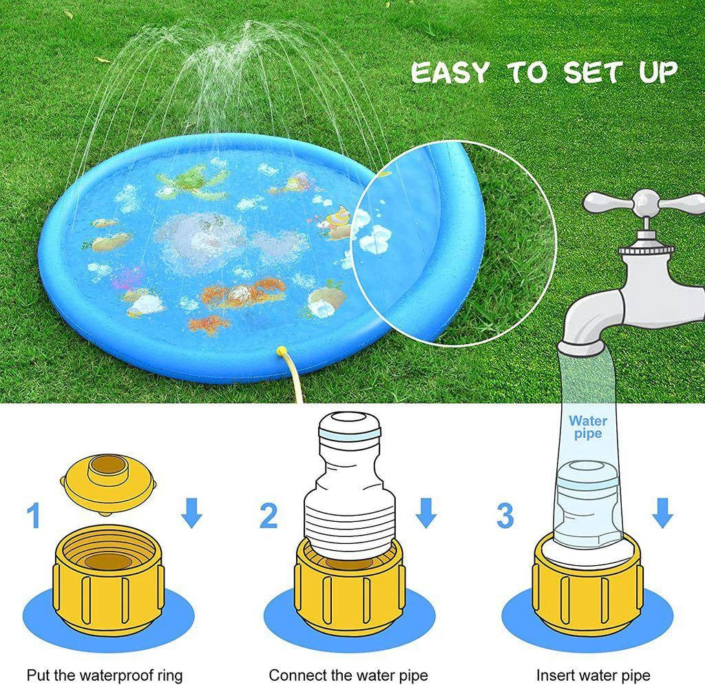 Inflatable Water Play Pad with Ring Sprinkler and Hose Connector, 68 Inch