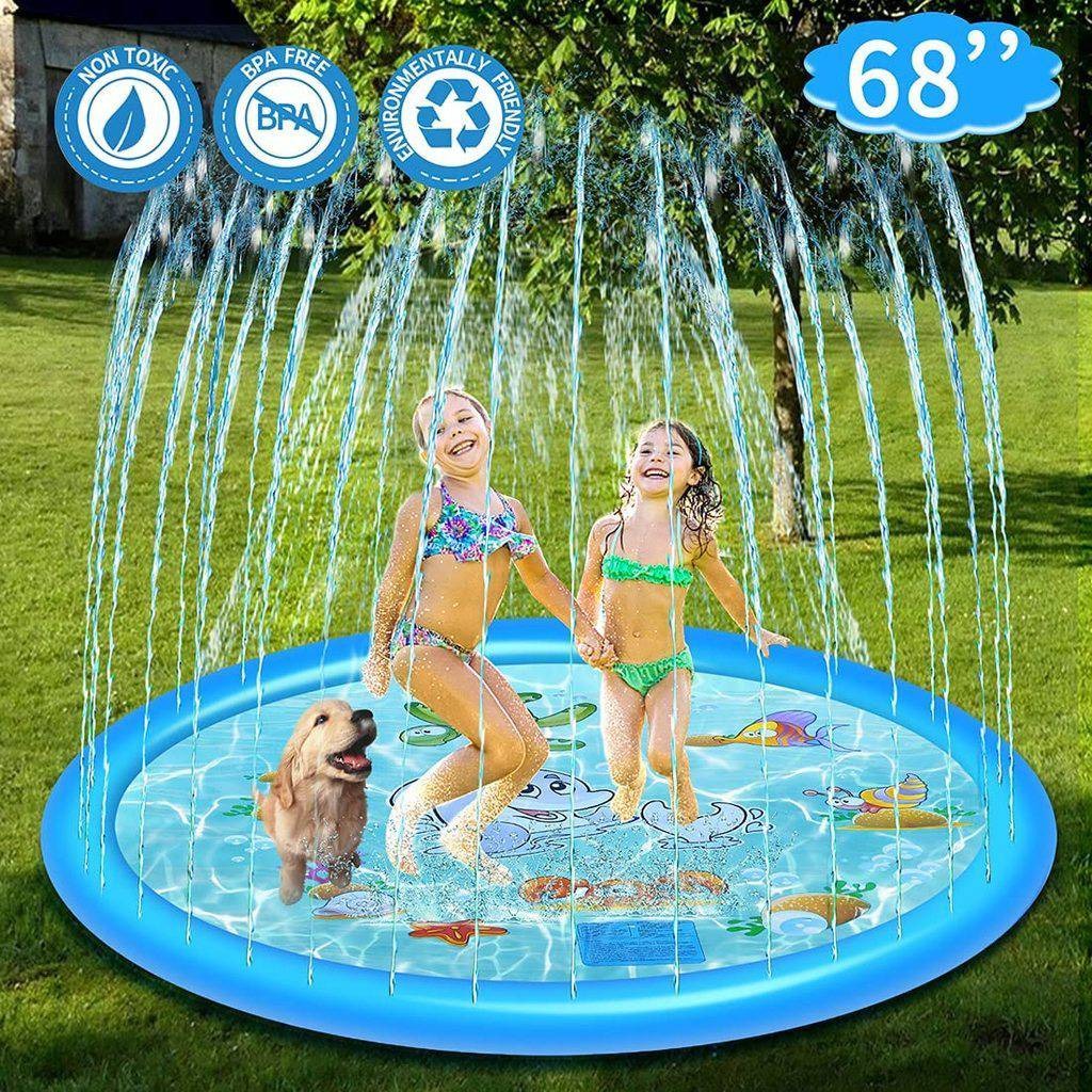 Inflatable Water Play Pad with Ring Sprinkler and Hose Connector, 68 Inch