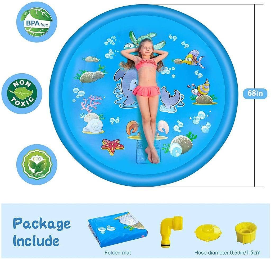 Inflatable Water Play Pad with Ring Sprinkler and Hose Connector, 68 Inch