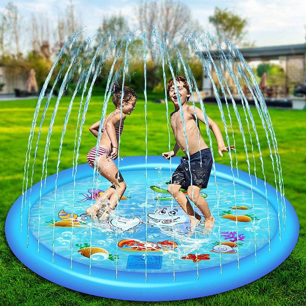 Inflatable Water Play Pad with Ring Sprinkler and Hose Connector, 68 Inch