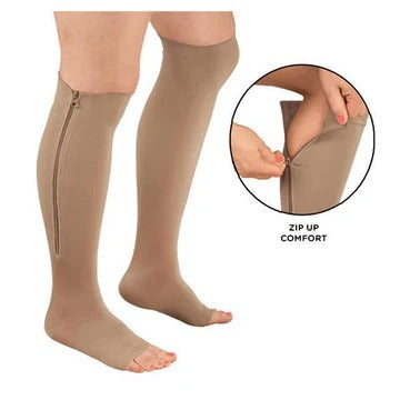Zippered Graduated Compression Socks with Supportive Calf Sleeve Design