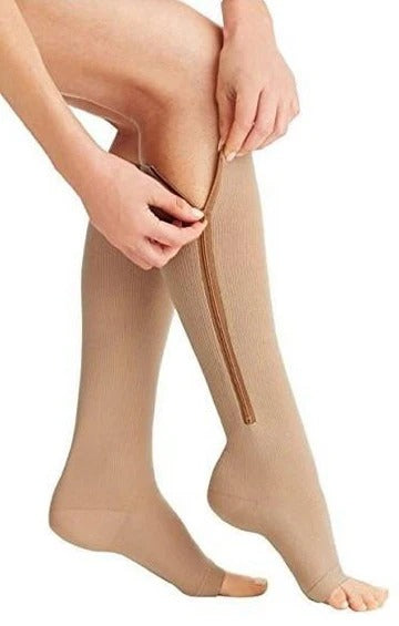 Zippered Graduated Compression Socks with Supportive Calf Sleeve Design