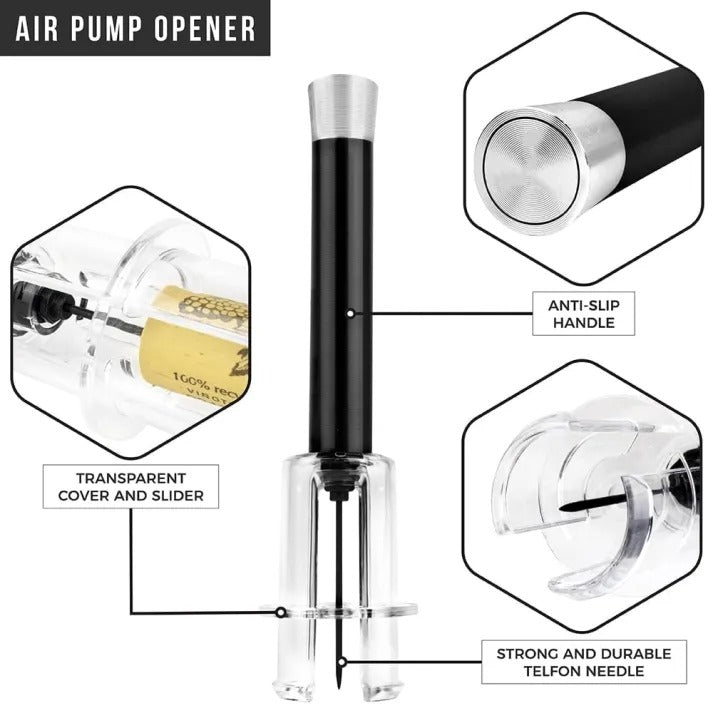 Wine Bottle Opener Set with Air Pressure Needle and Foil Cutter, Aeration Pourer
