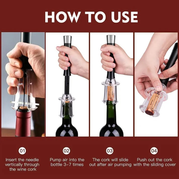 Wine Bottle Opener Set with Air Pressure Needle and Foil Cutter, Aeration Pourer