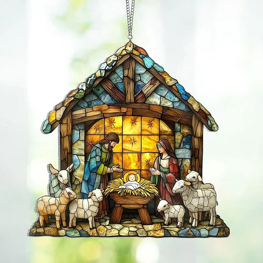 Transparent Nativity Suncatcher with Light Reflecting Surface, 4x4 Inches