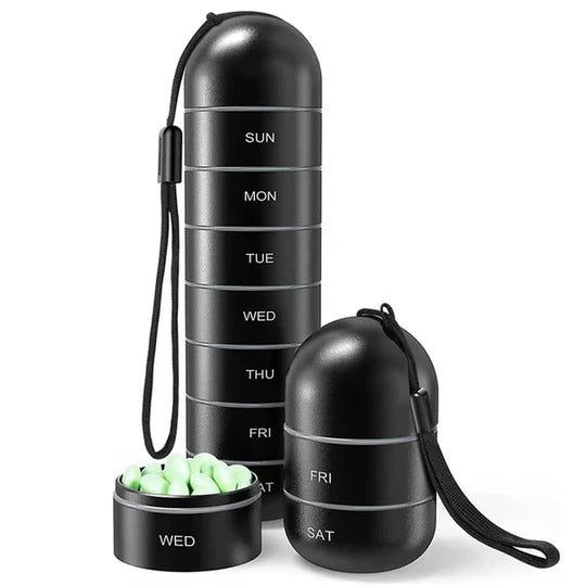Seven-Day Portable Pill Organizer for Travel and Daily Use