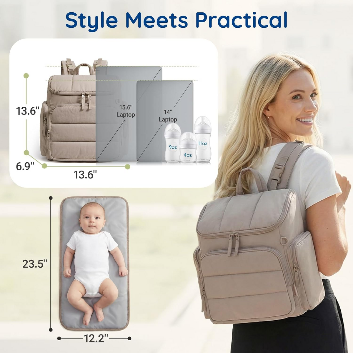 mommore Diaper Bag Backpack, Baby Bag with Waterproof Changing Pad and Stroller Straps for Toddler, Diaper Backpack for Mom Dads with Insulated Pockets & Pacifier Case, Baby Essential, Brown allveramart