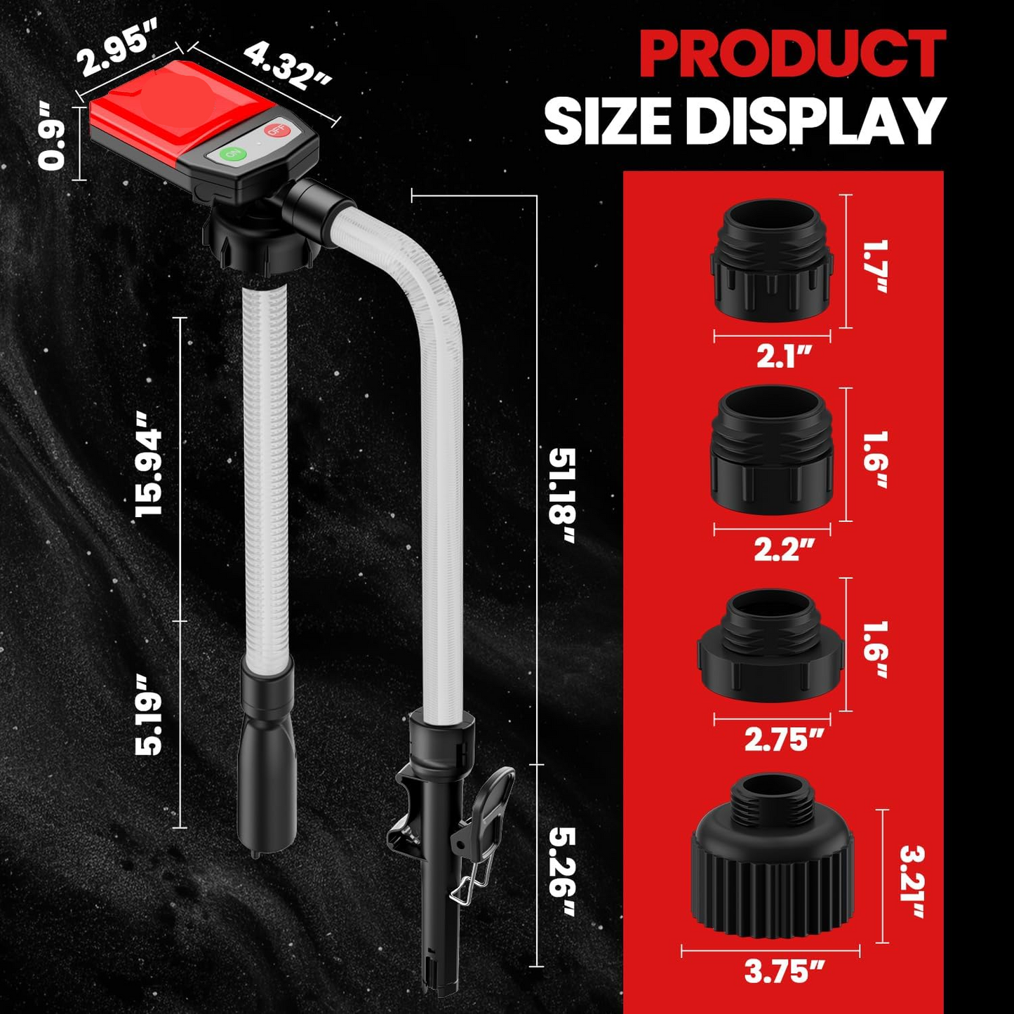 Automatic Electric Fuel Transfer Pump with Auto-Stop, 3.8GPM & 51" Hose & 4 Size Adapters Gas Can Pump with Leak Protection for Gasoline, Diesel, Kerosene, Gifts for Men Dad Him - 2nd Gen Red Black allveramart